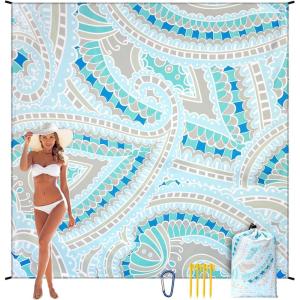 imageBeach Blanket Sandproof Extra Large Beach Mat Adults Waterproof Quick Drying Sand Free Mat Made by Premium Polyester with 4 Stakes ampamp 4 Corner Pockets for Outdoor Travel Camping HikingPaisleybluegreygreen