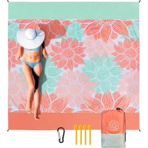 imageBeach Blanket Sandproof Extra Large Beach Mat Adults Waterproof Quick Drying Sand Free Mat Made by Premium Polyester with 4 Stakes ampamp 4 Corner Pockets for Outdoor Travel Camping HikingPink Flowers