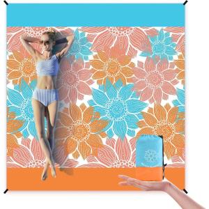 imageBeach Blanket Sandproof Extra Large Beach Mat Adults Waterproof Quick Drying Sand Free Mat Made by Premium Polyester with 4 Stakes ampamp 4 Corner Pockets for Outdoor Travel Camping HikingOrange Flower