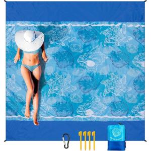 imageBeach Blanket Sandproof Extra Large Beach Mat Adults Waterproof Quick Drying Sand Free Mat Made by Premium Polyester with 4 Stakes ampamp 4 Corner Pockets for Outdoor Travel Camping HikingSeashells