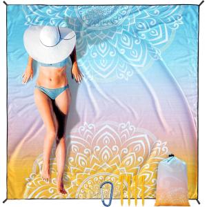imageBeach Blanket Sandproof Extra Large Beach Mat Adults Waterproof Quick Drying Sand Free Mat Made by Premium Polyester with 4 Stakes ampamp 4 Corner Pockets for Outdoor Travel Camping HikingBbmtlgreenorange