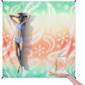 imageBeach Blanket Sandproof Extra Large Beach Mat Adults Waterproof Quick Drying Sand Free Mat Made by Premium Polyester with 4 Stakes ampamp 4 Corner Pockets for Outdoor Travel Camping HikingPslgreenorange