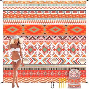 imageBeach Blanket Sandproof Extra Large Beach Mat Adults Waterproof Quick Drying Sand Free Mat Made by Premium Polyester with 4 Stakes ampamp 4 Corner Pockets for Outdoor Travel Camping HikingNation Style1