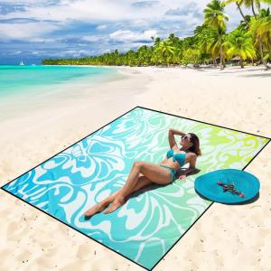 imageBeach Blanket Waterproof Sandproof Beach Mat 79quot X 83quot10x9for 28 Adults Quick Drying Outdoor Picnic Mat Beach Accessories for Travel Camping HikingBig Flowerblue and Green Gradient