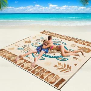 imageBeach Blanket Waterproof Sandproof Beach Mat 79quot X 83quot10x9for 28 Adults Quick Drying Outdoor Picnic Mat Beach Accessories for Travel Camping HikingBeige Sea Turtle  Geometric