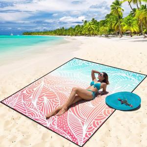 imageBeach Blanket Waterproof Sandproof Beach Mat 79quot X 83quot10x9for 28 Adults Quick Drying Outdoor Picnic Mat Beach Accessories for Travel Camping HikingWater Ripplespink Green White Gradient