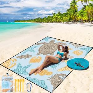 imageBeach Blanket Waterproof Sandproof Beach Mat 79quot X 83quot10x9for 28 Adults Quick Drying Outdoor Picnic Mat Beach Accessories for Travel Camping HikingMandala Sea