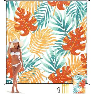 imageBeach Blanket Sandproof Extra Large Beach Mat Adults Waterproof Quick Drying Sand Free Mat Made by Premium Polyester with 4 Stakes amp 4 Corner Pockets for Outdoor Travel Camping HikingZlybdhhl