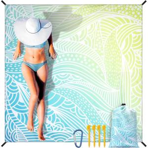 imageBeach Blanket Sandproof Extra Large Beach Mat Adults Waterproof Quick Drying Sand Free Mat Made by Premium Polyester with 4 Stakes amp 4 Corner Pockets for Outdoor Travel Camping HikingBbsbwpinkbluegreen