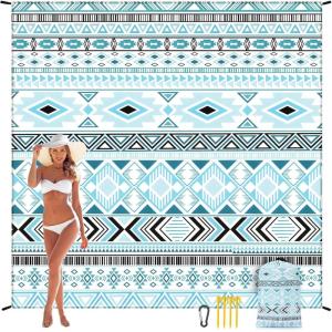 imageBeach Blanket Sandproof Extra Large Beach Mat Adults Waterproof Quick Drying Sand Free Mat Made by Premium Polyester with 4 Stakes amp 4 Corner Pockets for Outdoor Travel Camping HikingNation Style2