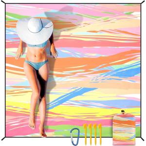 imageBeach Blanket Sandproof Extra Large Beach Mat Adults Waterproof Quick Drying Sand Free Mat Made by Premium Polyester with 4 Stakes amp 4 Corner Pockets for Outdoor Travel Camping HikingHbcs