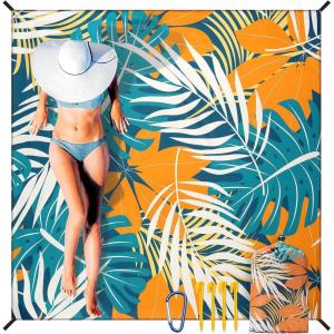 imageBeach Blanket Sandproof Extra Large Beach Mat Adults Waterproof Quick Drying Sand Free Mat Made by Premium Polyester with 4 Stakes amp 4 Corner Pockets for Outdoor Travel Camping HikingZlyblackgreenorange