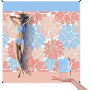 imageBeach Blanket Sandproof Extra Large Beach Mat Adults Waterproof Quick Drying Sand Free Mat Made by Premium Polyester with 4 Stakes amp 4 Corner Pockets for Outdoor Travel Camping HikingBlue Flower