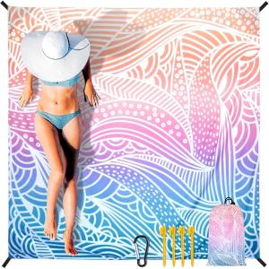 imageBeach Blanket Sandproof Extra Large Beach Mat Adults Waterproof Quick Drying Sand Free Mat Made by Premium Polyester with 4 Stakes amp 4 Corner Pockets for Outdoor Travel Camping HikingRipplegradient