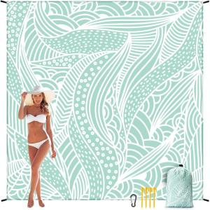 imageBeach Blanket Sandproof Extra Large Beach Mat Adults Waterproof Quick Drying Sand Free Mat Made by Premium Polyester with 4 Stakes amp 4 Corner Pockets for Outdoor Travel Camping HikingRipple