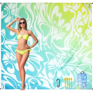 imageBeach Blanket Sandproof Extra Large Beach Mat Adults Waterproof Quick Drying Sand Free Mat Made by Premium Polyester with 4 Stakes amp 4 Corner Pockets for Outdoor Travel Camping HikingBbdhbluegreengradient