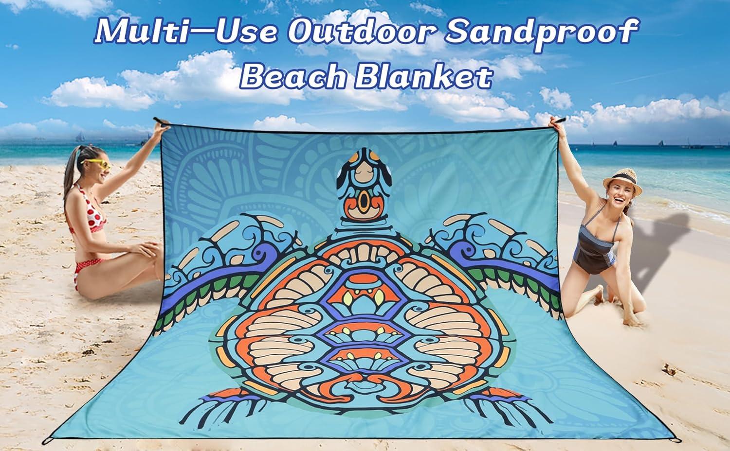 imageBeach Blanket Waterproof Sandproof Beach Mat 79 X 8310x9for 28 Adults Quick Drying Outdoor Picnic Mat Beach Accessories for Travel Camping HikingColorful Sea Turtlemandala Bottom