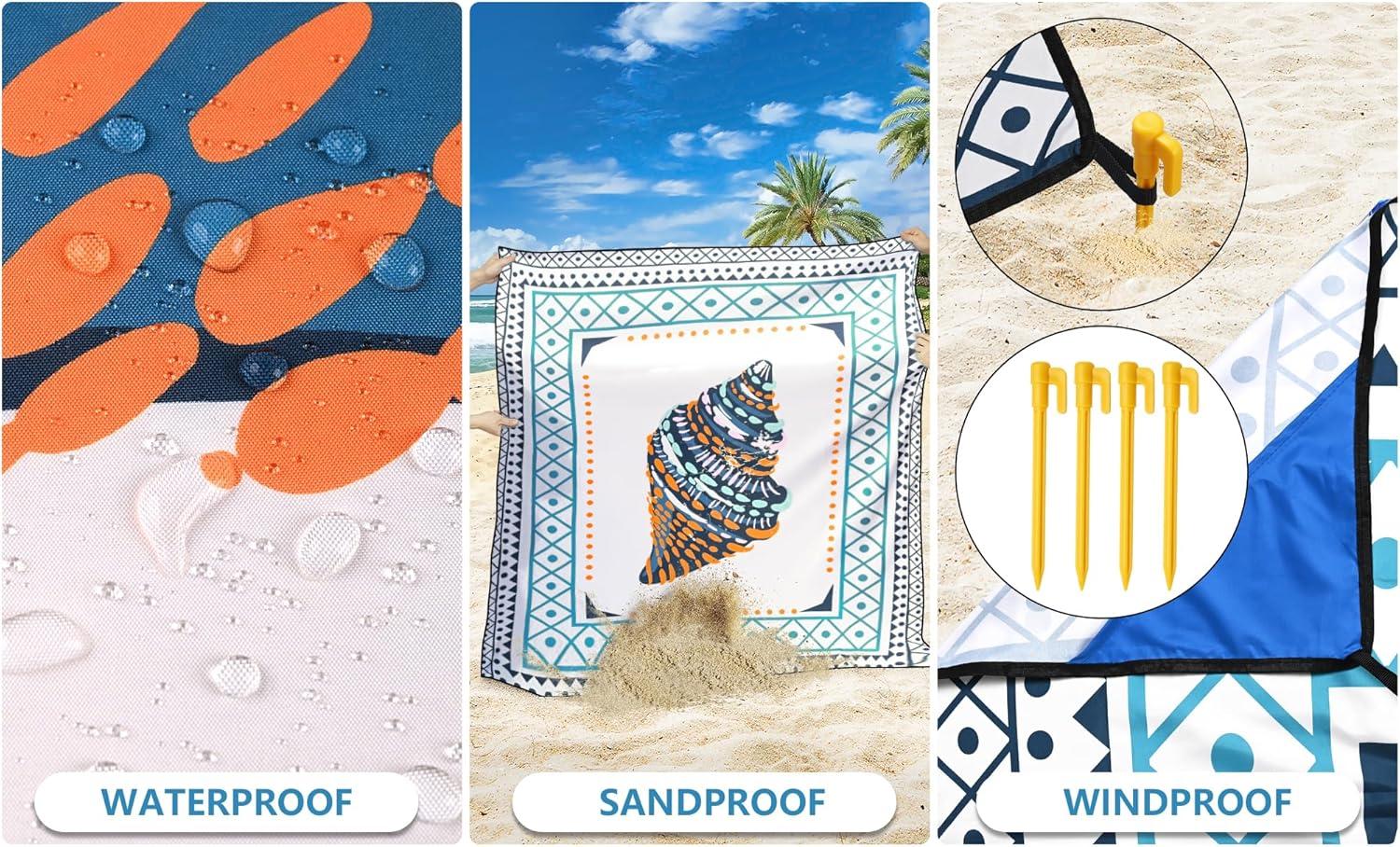 imageBeach Blanket Waterproof Sandproof Beach Mat 79 X 8310x9for 28 Adults Quick Drying Outdoor Picnic Mat Beach Accessories for Travel Camping HikingColorful Spiral Conch  Lace Pattern