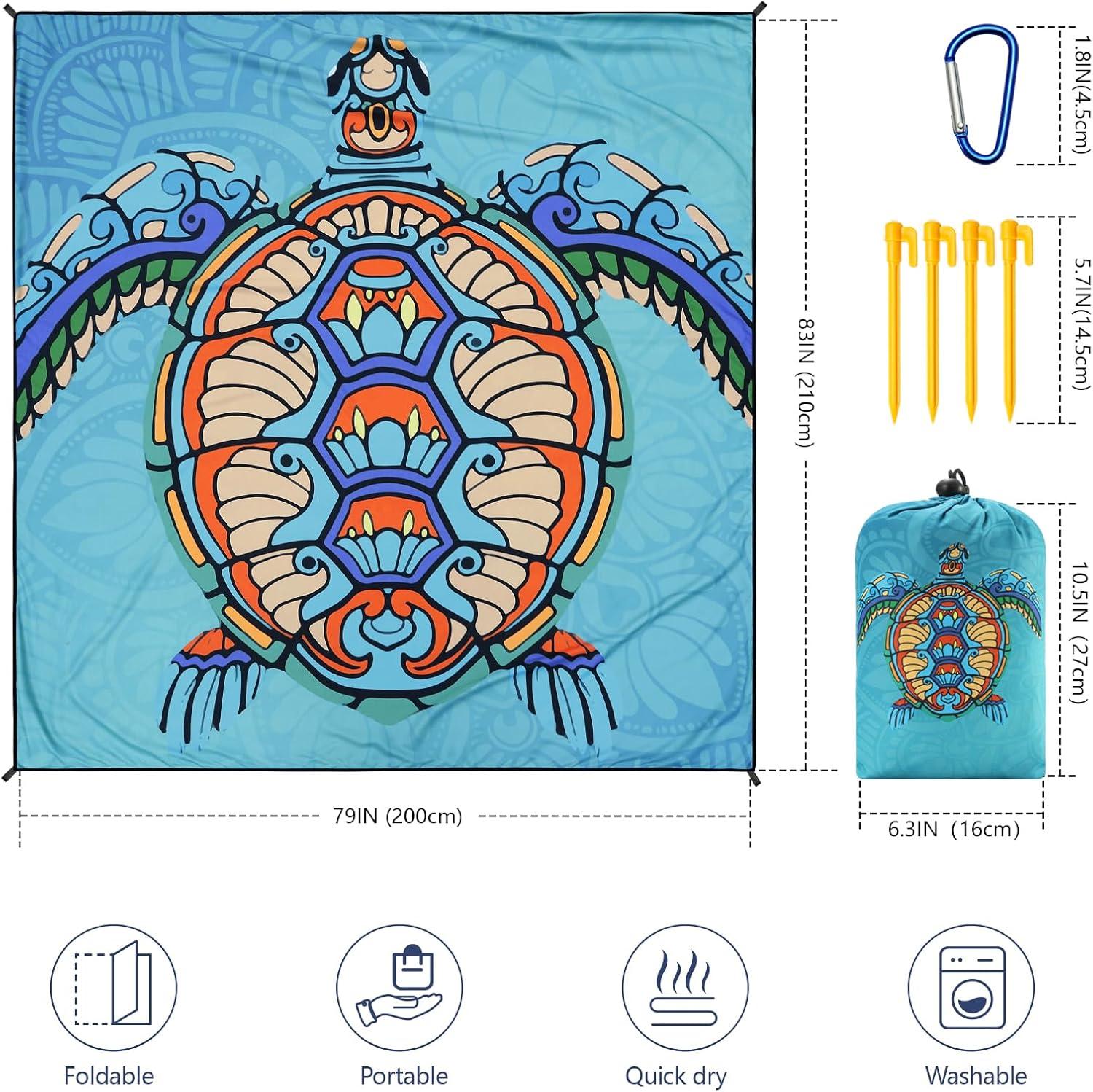 imageBeach Blanket Waterproof Sandproof Beach Mat 79 X 8310x9for 28 Adults Quick Drying Outdoor Picnic Mat Beach Accessories for Travel Camping HikingColorful Sea Turtlemandala Bottom