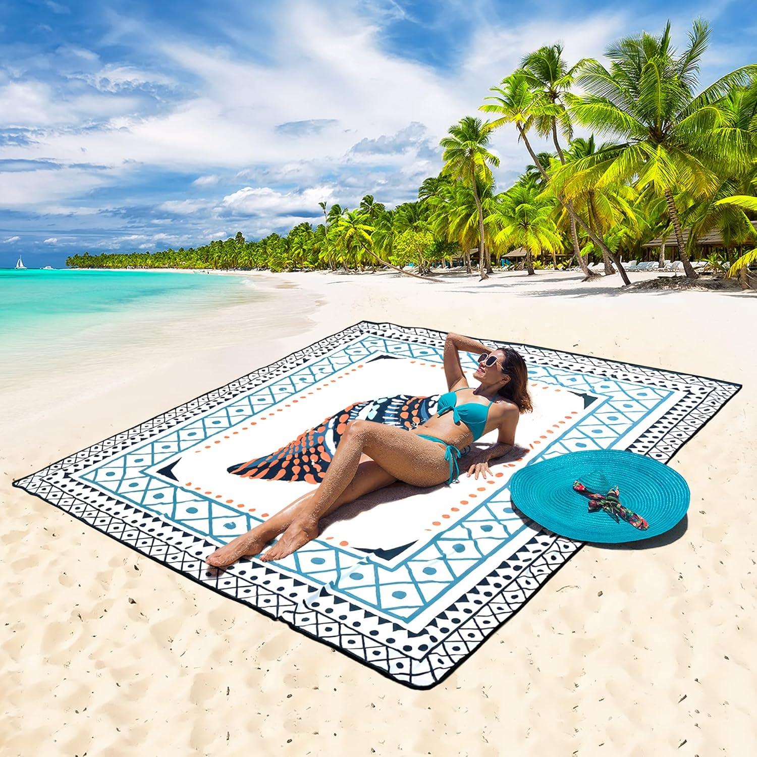 imageBeach Blanket Waterproof Sandproof Beach Mat 79 X 8310x9for 28 Adults Quick Drying Outdoor Picnic Mat Beach Accessories for Travel Camping HikingColorful Spiral Conch  Lace Pattern