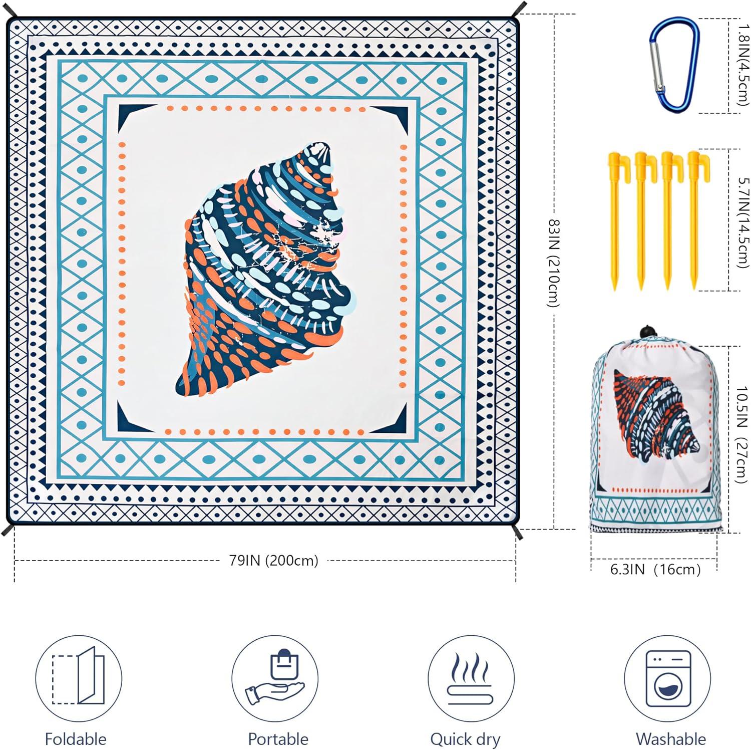 imageBeach Blanket Waterproof Sandproof Beach Mat 79 X 8310x9for 28 Adults Quick Drying Outdoor Picnic Mat Beach Accessories for Travel Camping HikingColorful Spiral Conch  Lace Pattern