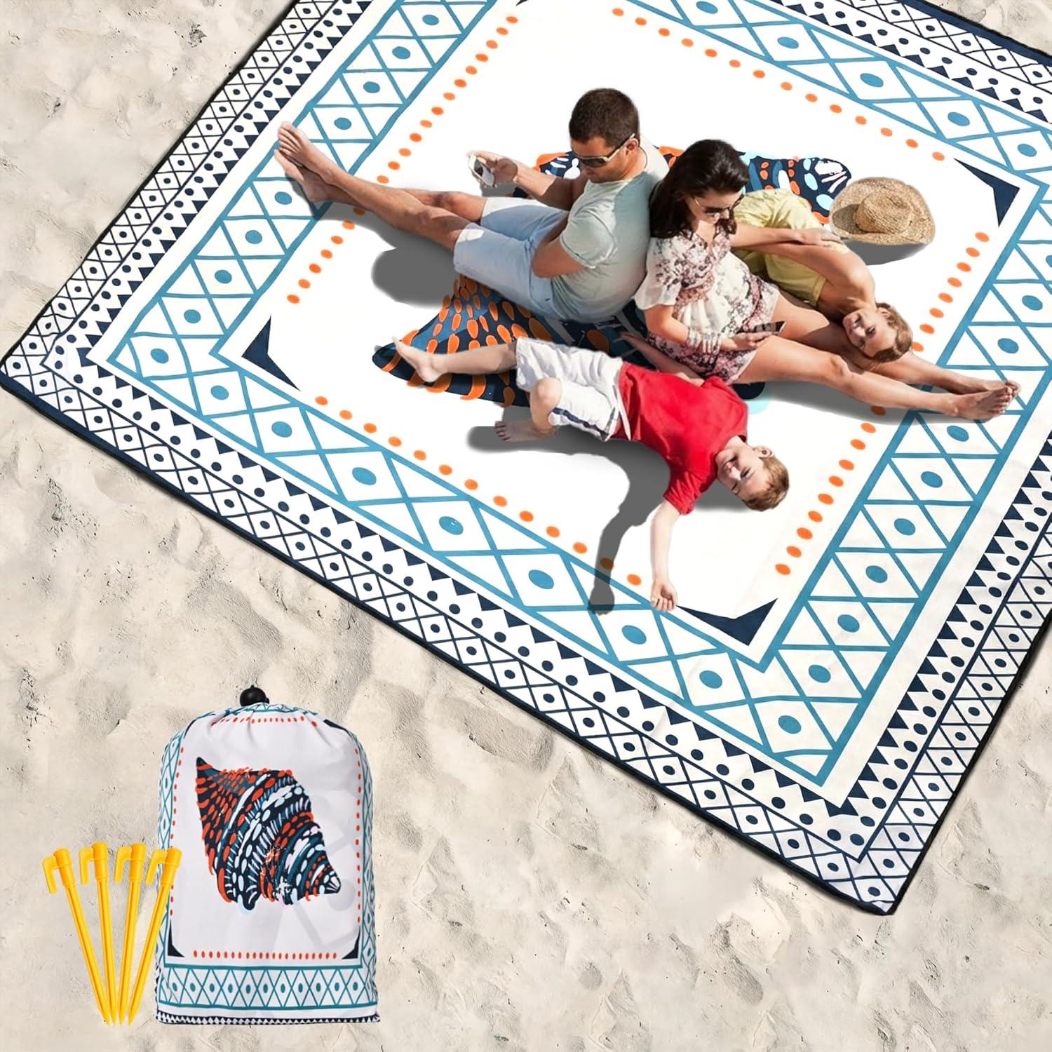 imageBeach Blanket Waterproof Sandproof Beach Mat 79 X 8310x9for 28 Adults Quick Drying Outdoor Picnic Mat Beach Accessories for Travel Camping HikingColorful Spiral Conch  Lace Pattern