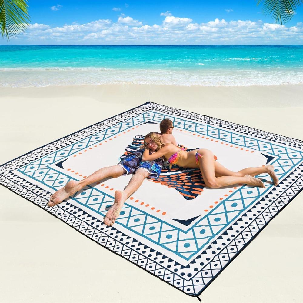 imageBeach Blanket Waterproof Sandproof Beach Mat 79 X 8310x9for 28 Adults Quick Drying Outdoor Picnic Mat Beach Accessories for Travel Camping HikingColorful Spiral Conch  Lace Pattern