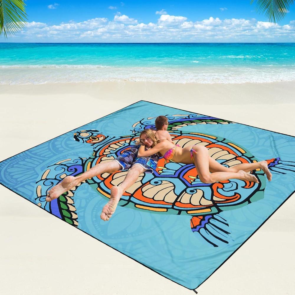 imageBeach Blanket Waterproof Sandproof Beach Mat 79 X 8310x9for 28 Adults Quick Drying Outdoor Picnic Mat Beach Accessories for Travel Camping HikingColorful Sea Turtlemandala Bottom