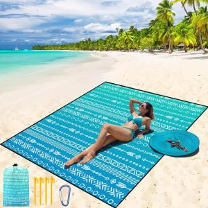 imageBeach Blanket Waterproof Sandproof Beach Mat 79 X 8310x9for 28 Adults Quick Drying Outdoor Picnic Mat Beach Accessories for Travel Camping HikingBlue Geometric Tribe