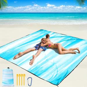 imageBeach Blanket Waterproof Sandproof Beach Mat 79 X 8310x9for 28 Adults Quick Drying Outdoor Picnic Mat Beach Accessories for Travel Camping HikingBlue and White Splattered With Color