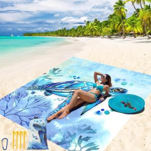 imageBeach Blanket Waterproof Sandproof Beach Mat 79 X 8310x9for 28 Adults Quick Drying Outdoor Picnic Mat Beach Accessories for Travel Camping HikingBlueturtle