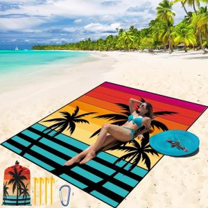 imageBeach Blanket Waterproof Sandproof Beach Mat 79 X 8310x9for 28 Adults Quick Drying Outdoor Picnic Mat Beach Accessories for Travel Camping HikingCoconut Treestriped Gradient