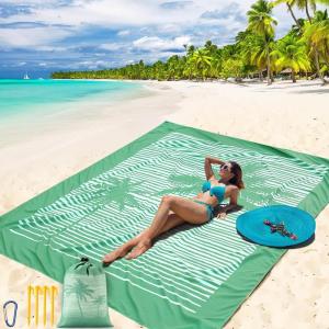 imageBeach Blanket Waterproof Sandproof Beach Mat 79 X 8310x9for 28 Adults Quick Drying Outdoor Picnic Mat Beach Accessories for Travel Camping HikingCoconut Tree