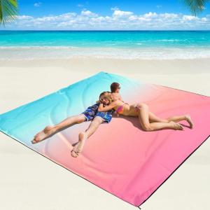 imageBeach Blanket Waterproof Sandproof Beach Mat 79 X 8310x9for 28 Adults Quick Drying Outdoor Picnic Mat Beach Accessories for Travel Camping HikingGradient Pink Green