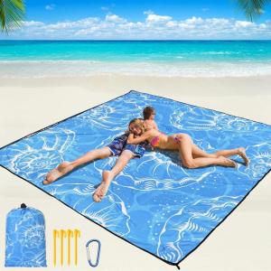 imageBeach Blanket Waterproof Sandproof Beach Mat 79 X 8310x9for 28 Adults Quick Drying Outdoor Picnic Mat Beach Accessories for Travel Camping HikingLarge Shell  Blue