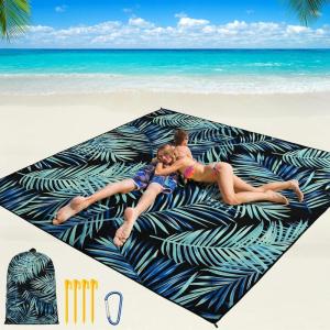 imageBeach Blanket Waterproof Sandproof Beach Mat 79 X 8310x9for 28 Adults Quick Drying Outdoor Picnic Mat Beach Accessories for Travel Camping HikingLeaves Black