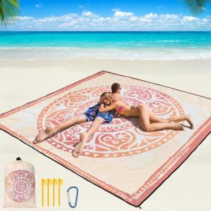 imageBeach Blanket Waterproof Sandproof Beach Mat 79 X 8310x9for 28 Adults Quick Drying Outdoor Picnic Mat Beach Accessories for Travel Camping HikingMandala  Orange Yellow