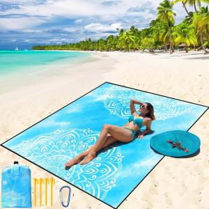 imageBeach Blanket Waterproof Sandproof Beach Mat 79 X 8310x9for 28 Adults Quick Drying Outdoor Picnic Mat Beach Accessories for Travel Camping HikingMandala Inkblue