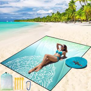 imageBeach Blanket Waterproof Sandproof Beach Mat 79 X 8310x9for 28 Adults Quick Drying Outdoor Picnic Mat Beach Accessories for Travel Camping HikingMandala Inkgreen
