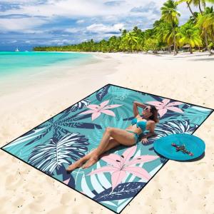 imageBeach Blanket Waterproof Sandproof Beach Mat 79 X 8310x9for 28 Adults Quick Drying Outdoor Picnic Mat Beach Accessories for Travel Camping HikingPalm Leaves Pink Green