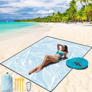 imageBeach Blanket Waterproof Sandproof Beach Mat 79 X 8310x9for 28 Adults Quick Drying Outdoor Picnic Mat Beach Accessories for Travel Camping HikingRipple Light Blue