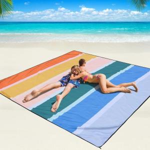 imageBeach Blanket Waterproof Sandproof Beach Mat 79 X 8310x9for 28 Adults Quick Drying Outdoor Picnic Mat Beach Accessories for Travel Camping HikingSolidrainbow