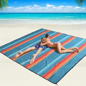 imageBeach Blanket Waterproof Sandproof Beach Mat 79 X 8310x9for 28 Adults Quick Drying Outdoor Picnic Mat Beach Accessories for Travel Camping HikingStripes  Green Orange