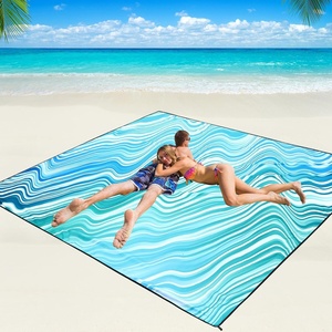 image:imageWIWIGO Beach Blanket Waterproof Sandproof Beach Mat 79 X 8310x9for 28 Adults Quick Drying Outdoor Picnic Mat Beach Accessories for Travel Camping HikingWavy Line  Bluegreen Gradient