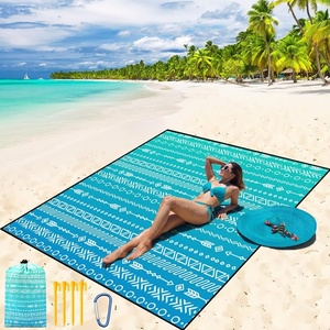 image:imageWIWIGO Beach Blanket Waterproof Sandproof Beach Mat 79 X 8310x9for 28 Adults Quick Drying Outdoor Picnic Mat Beach Accessories for Travel Camping HikingBlue Geometric Tribe
