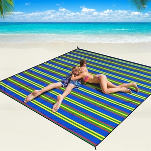 image:imageWIWIGO Beach Blanket Waterproof Sandproof Beach Mat 79 X 8310x9for 28 Adults Quick Drying Outdoor Picnic Mat Beach Accessories for Travel Camping HikingStripes  Yellow  Green  Blue