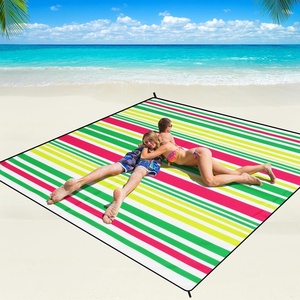 image:imageWIWIGO Beach Blanket Waterproof Sandproof Beach Mat 79 X 8310x9for 28 Adults Quick Drying Outdoor Picnic Mat Beach Accessories for Travel Camping HikingStripes  Pink  Green  White