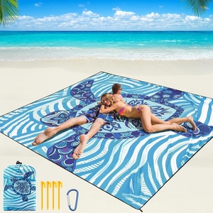 image:imageWIWIGO Beach Blanket Waterproof Sandproof Beach Mat 79 X 8310x9for 28 Adults Quick Drying Outdoor Picnic Mat Beach Accessories for Travel Camping HikingBlue Sea Turtle  Line Base