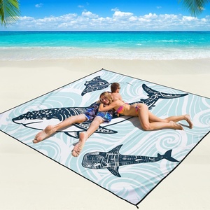 image:imageWIWIGO Beach Blanket Waterproof Sandproof Beach Mat 79 X 8310x9for 28 Adults Quick Drying Outdoor Picnic Mat Beach Accessories for Travel Camping HikingOcean Shark
