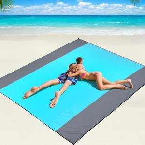 image:imageWIWIGO Beach Blanket Waterproof Sandproof Beach Mat 79 X 8310x9for 28 Adults Quick Drying Outdoor Picnic Mat Beach Accessories for Travel Camping HikingSolid  Gray Blue